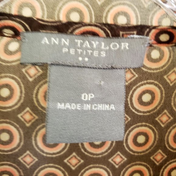 Ann Taylor Women's Copper Semi Sheer Button Down Tie Neck 0P Shirt Top Blouse - Picture 11 of 12